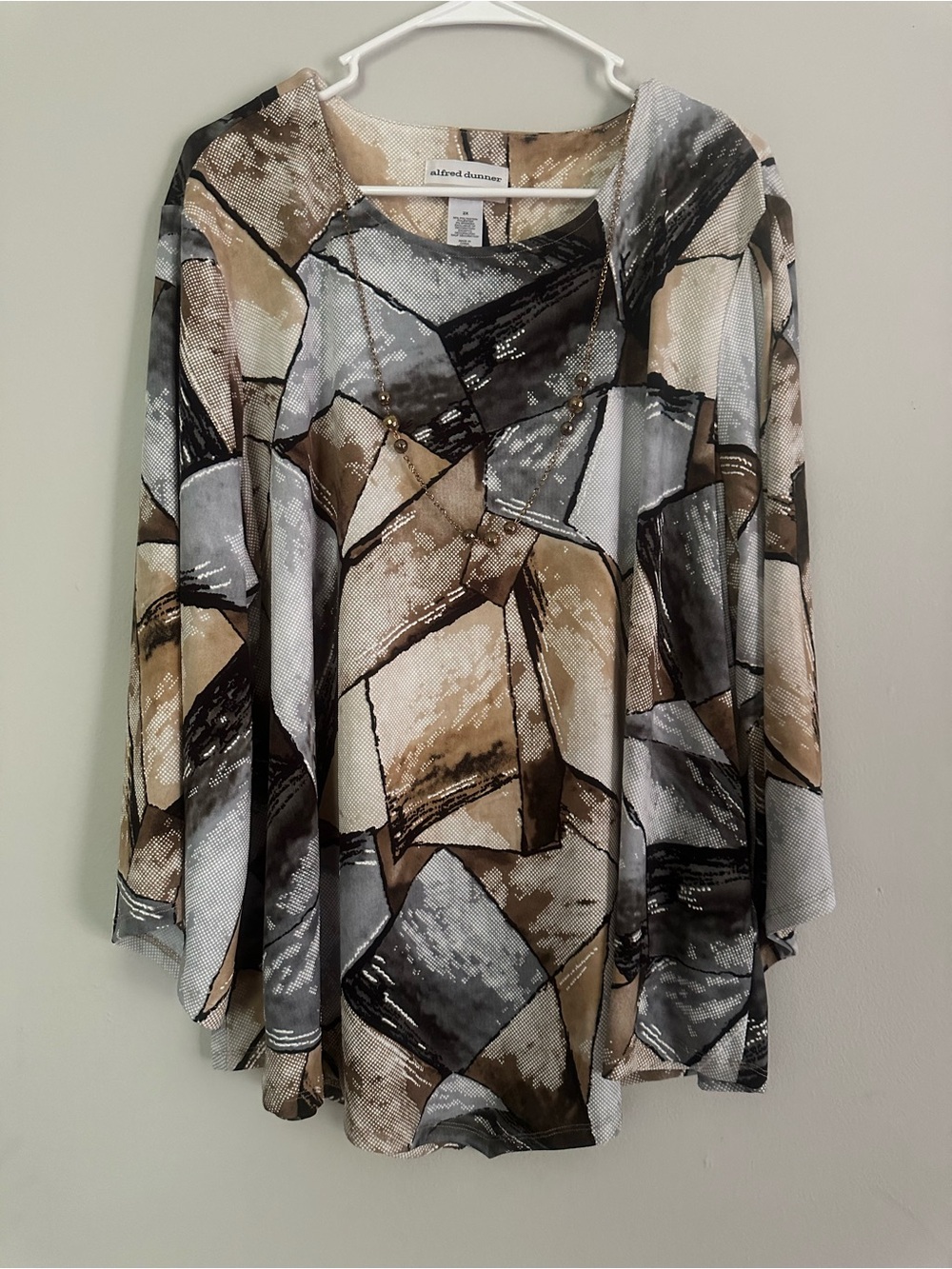 Alfred Dunner Neutral Abstract Geometric Long Sleeve Top